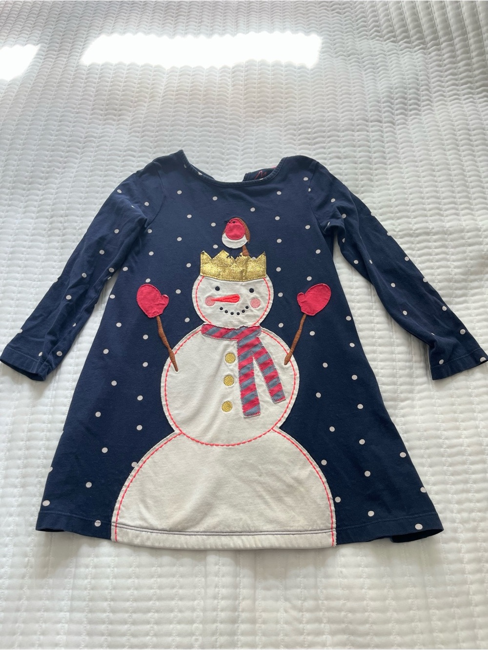 Mini Boden Navy Polka Dot Snowman winter Dress